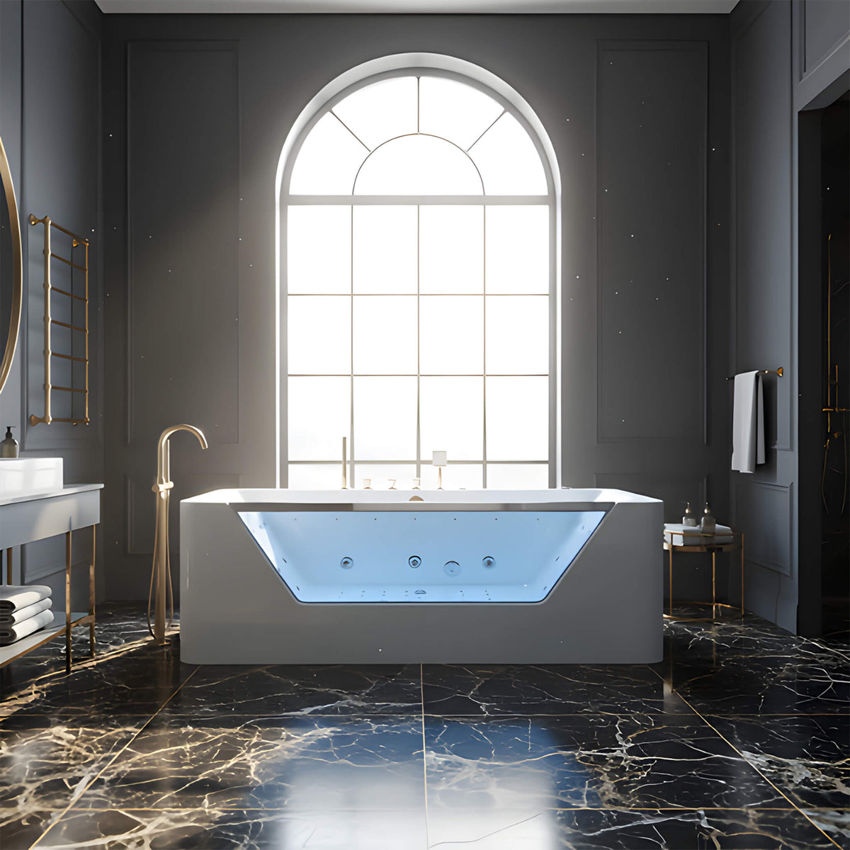 Veloria 67-Inch 7-Jets Hydrotherapy Whirlpool Bathtub With Glass Panel