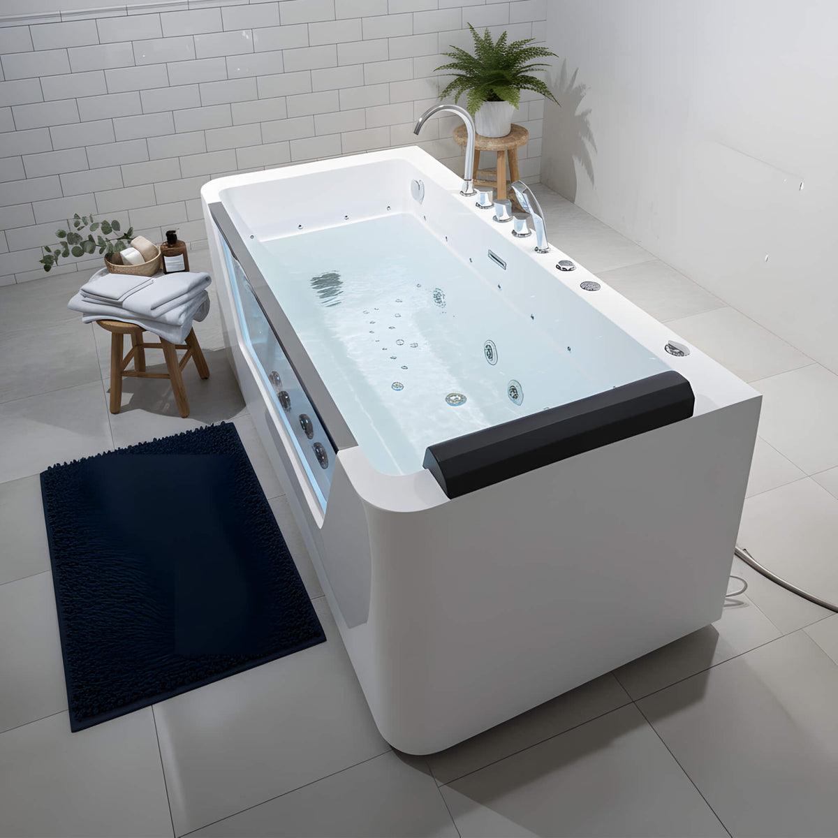 Veloria 67-Inch 7-Jets Hydrotherapy Whirlpool Bathtub With Glass Panel
