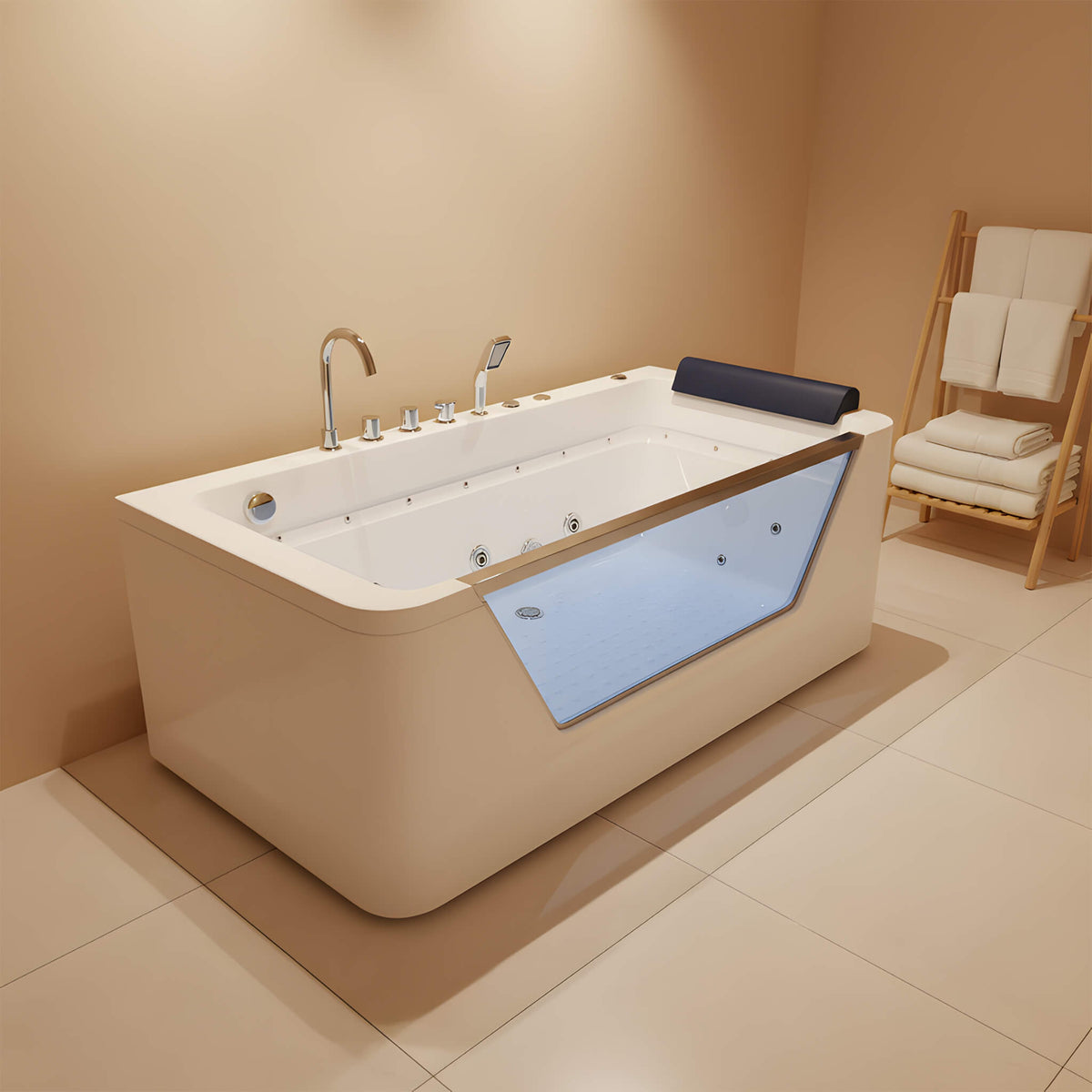 Veloria 67-Inch 7-Jets Hydrotherapy Whirlpool Bathtub With Glass Panel