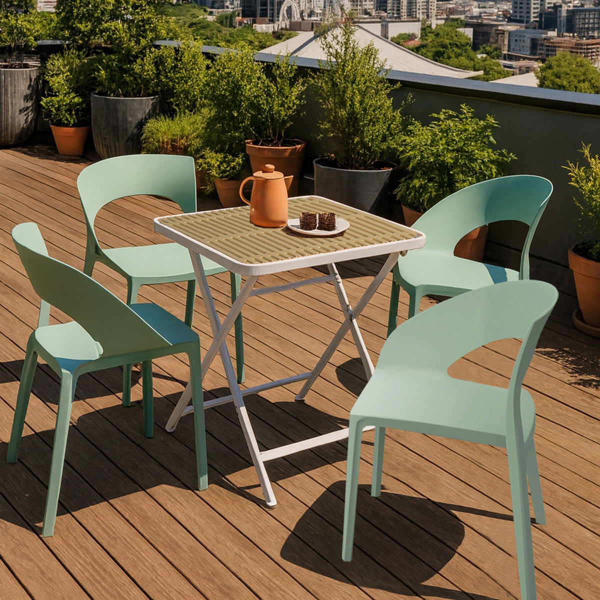 Modern 4 Piece Outdoor Set with Folding Table - Green or Orange