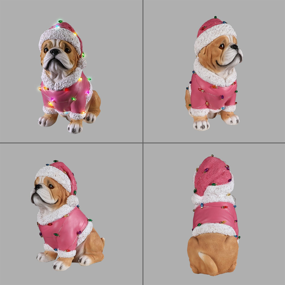 Christmas Pug Statue with Santa Outfit - Holiday Dog Figurine
