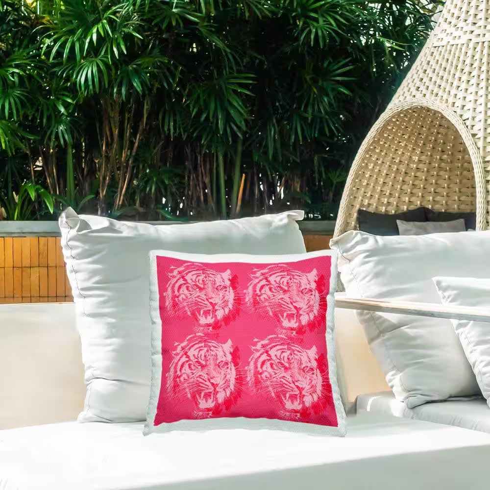 Pop Style Pink Tigers Outdoor Printed Throw Pillow by Lil' Rue
