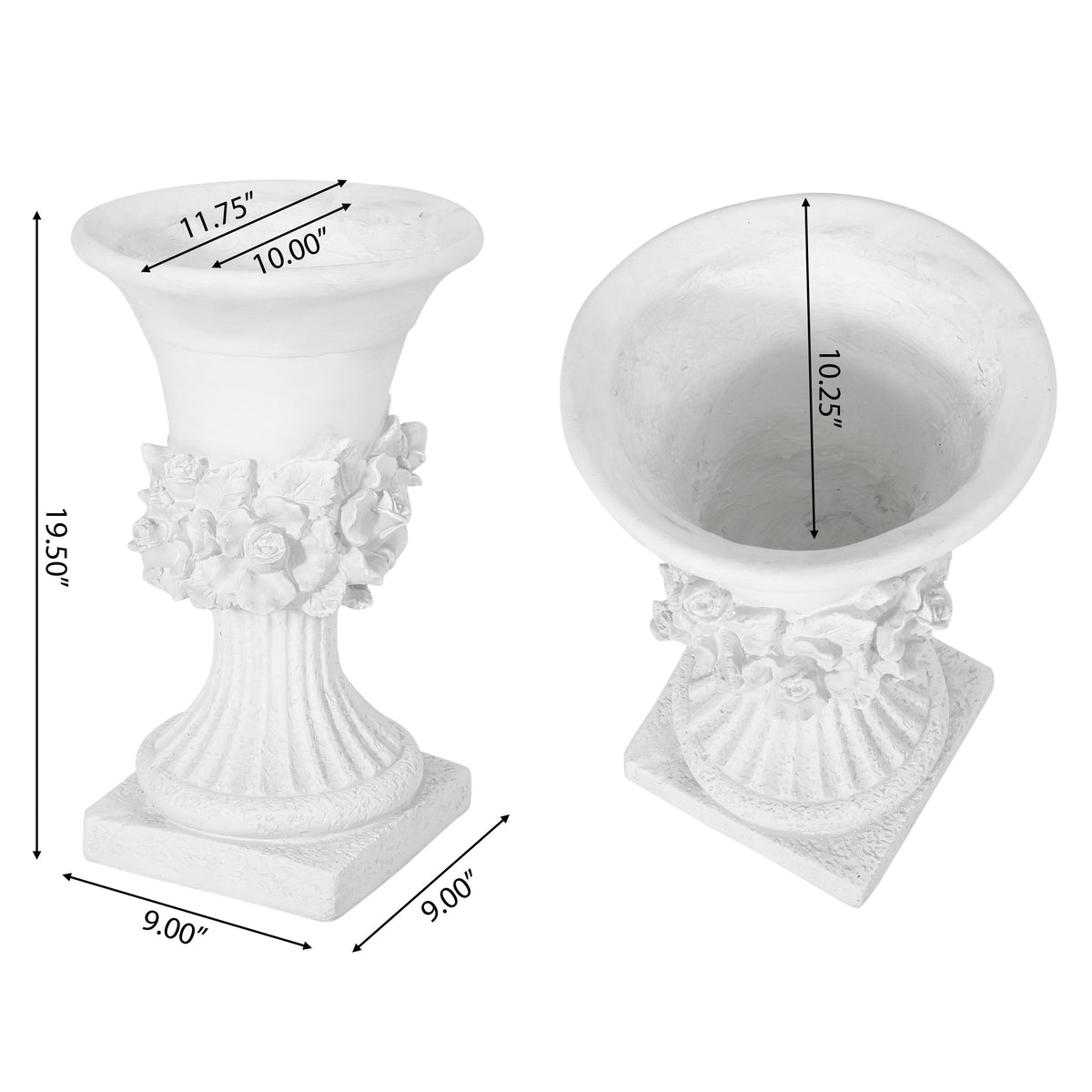 MGO Garden Urn Planter with Handmade Lightweight Concrete - Antique White