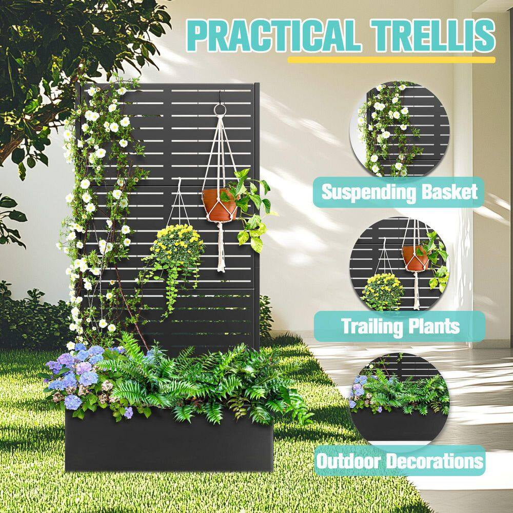 35 In. X 16 In. X 71 In. Black Metal Raised Garden Planter Box with Trellis for Climbing Plants and Cucumbers