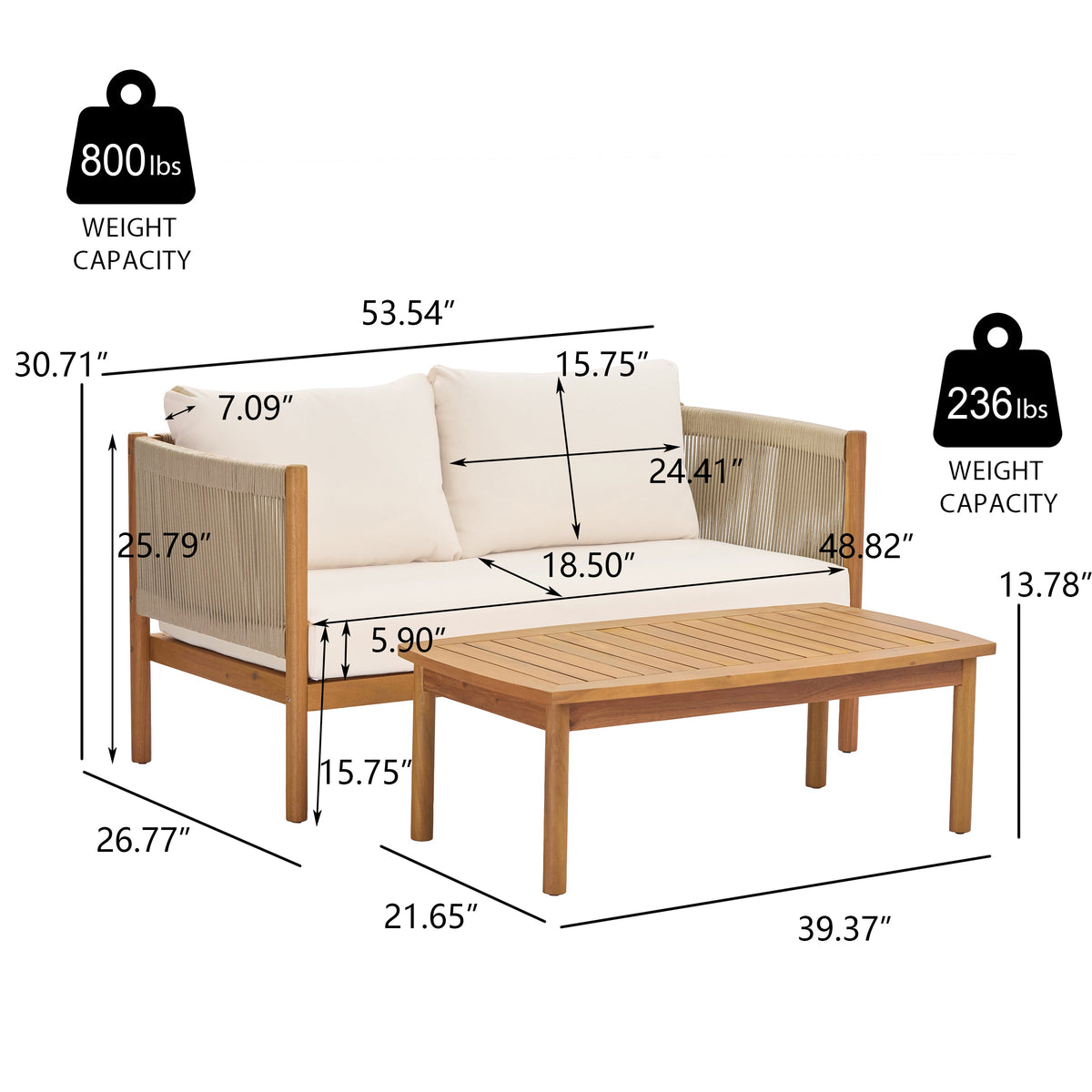 4-Piece Outdoor Sofa Set with Acacia Wood Frame in Teak Look