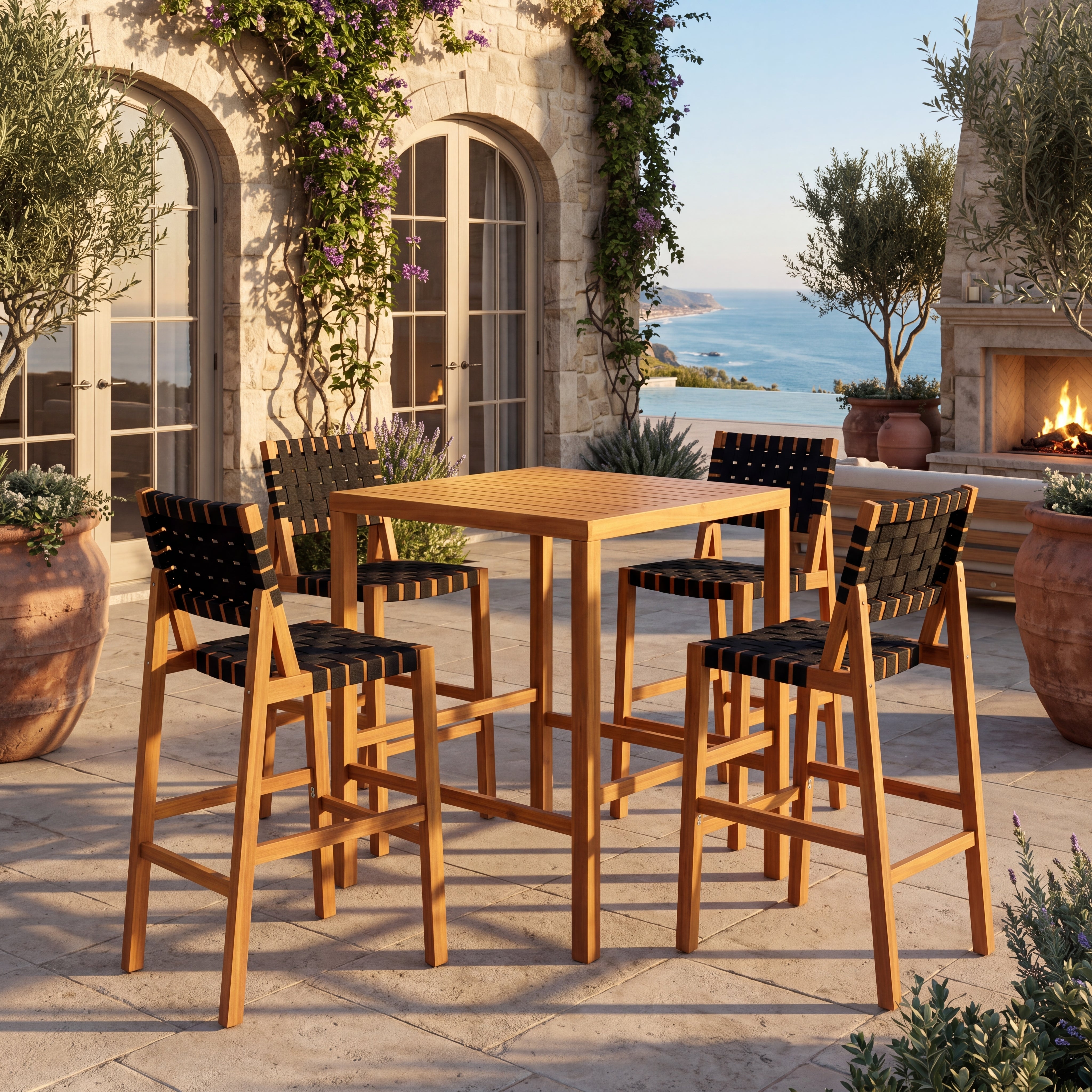 30.5 Inch Seat Height Outdoor Acacia Solid Wood Patio Furniture Set