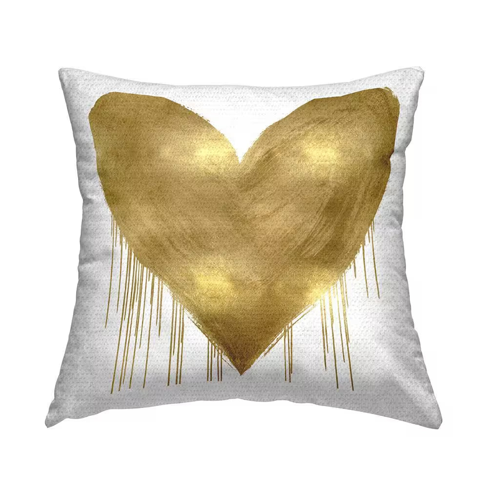 Modern Glam Heart Shape Gold Square Outdoor Throw Pillow