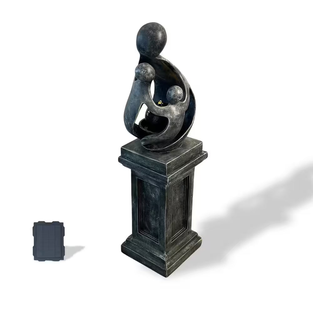 42.9 In. H Sculptural Resin Fountain with Pedestal Base and LED Lights - Indoor/Outdoor Modern Water Feature