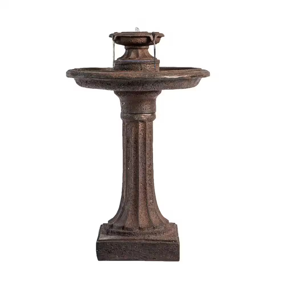 28 In. H Tiered Freestanding Classic Bird Bath Outdoor Water Fountain W/Auto Shut-Off Pump, Brown