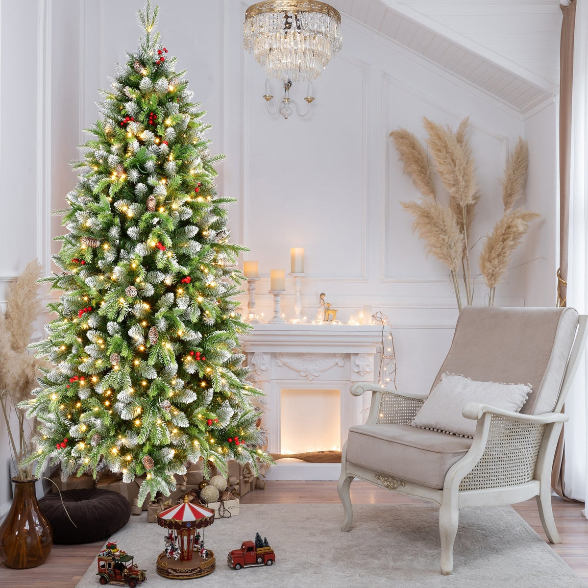 6ft Pre-Lit Artificial Christmas Tree with 380 Warm White LED Lights