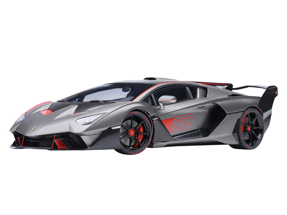 Lamborghini SC18 Alston Grigio Daytona Gray Metallic with Red Accents 1/18 Model Car by Autoart