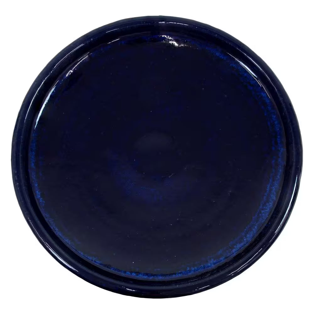 Duo-Tone Outdoor Glazed Ceramic Bird Bath-21 In-Midnight Blue