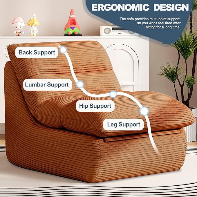 Misolant Bean Bag Chairs,Big Corduroy Fabric Sofa Bean Bag Chair for Adults and Teens with High-Resilience Sponge, Non-Slip Base Floor Lounge Sofa for Home, Living Room, Bedroom, Gaming Brown
