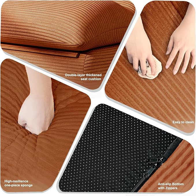 Misolant Bean Bag Chairs,Big Corduroy Fabric Sofa Bean Bag Chair for Adults and Teens with High-Resilience Sponge, Non-Slip Base Floor Lounge Sofa for Home, Living Room, Bedroom, Gaming Brown