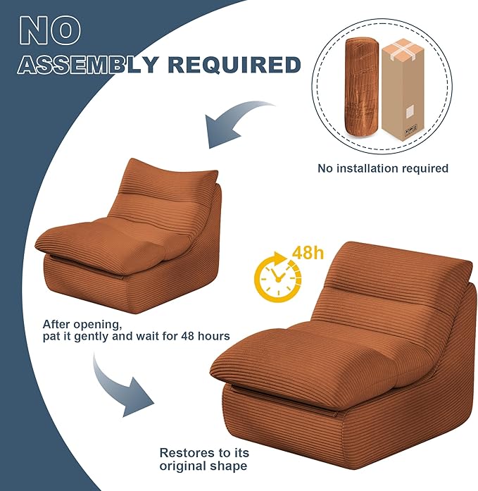Misolant Bean Bag Chairs,Big Corduroy Fabric Sofa Bean Bag Chair for Adults and Teens with High-Resilience Sponge, Non-Slip Base Floor Lounge Sofa for Home, Living Room, Bedroom, Gaming Brown