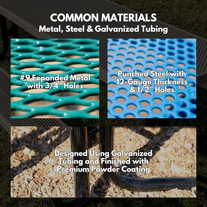 Coated Outdoor Furniture Heavy-Duty Portable Outdoor Kids Table with Umbrella Hole, Punched Steel Kids Picnic Table, Commercial-Grade, Made in America (46 In, Round, Childrens, Dark Blue)