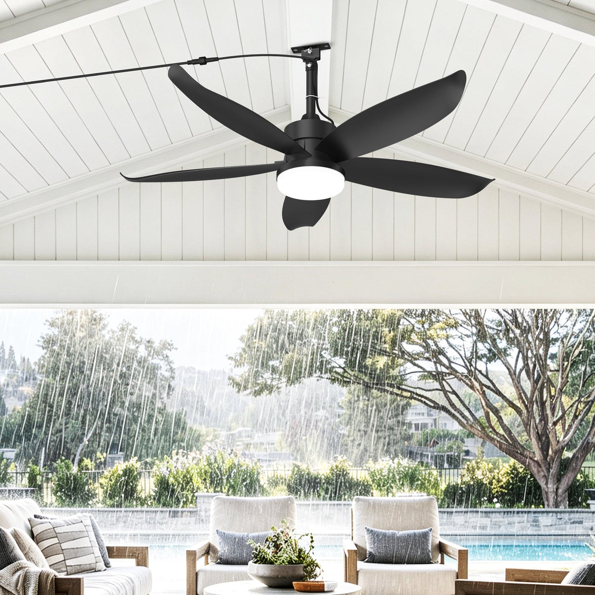 42-Inch Outdoor Ceiling Fan with Waterproof Light - Black