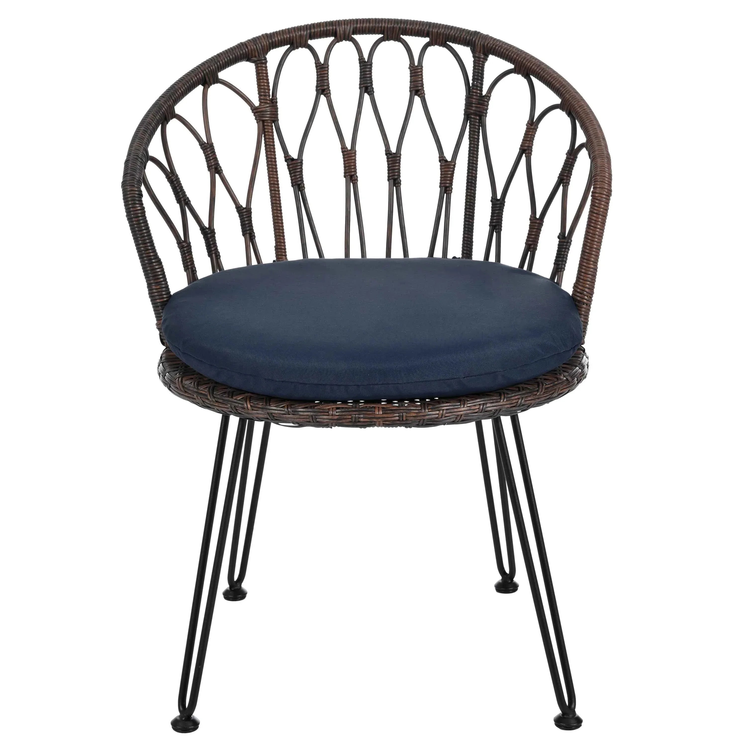 Outdoor Leisure Set, 2 Rattan Single Chairs with A Glass Round Table,