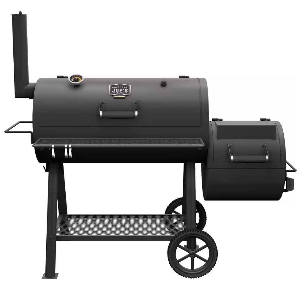 Highland Offset Charcoal Smoker and Grill with 900 Sq. In. Cooking Area in Black