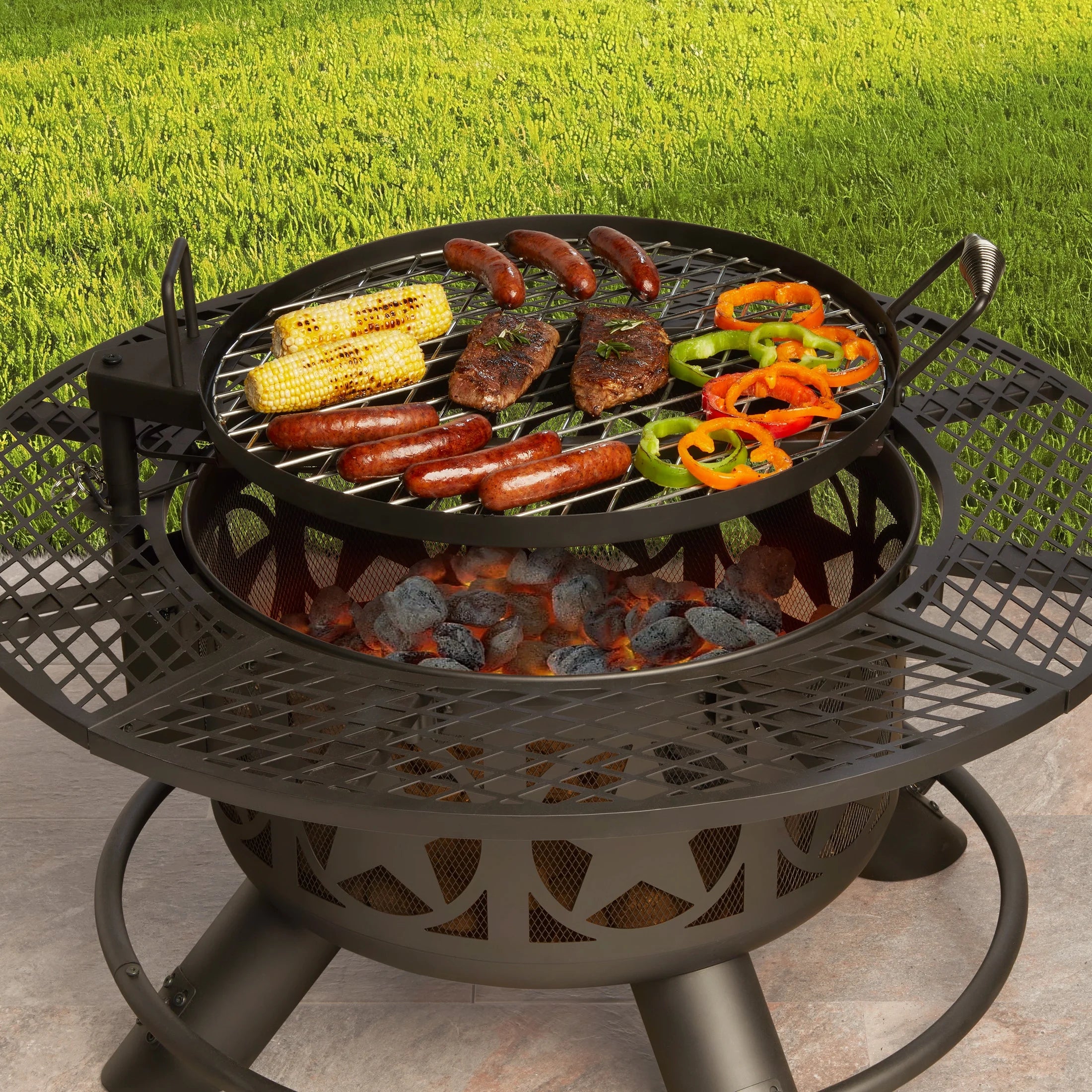 40-Inch Wood Burning Ranch Fire Pit with Removable Stainless Steel Cooking Grate and Convenient Lid
