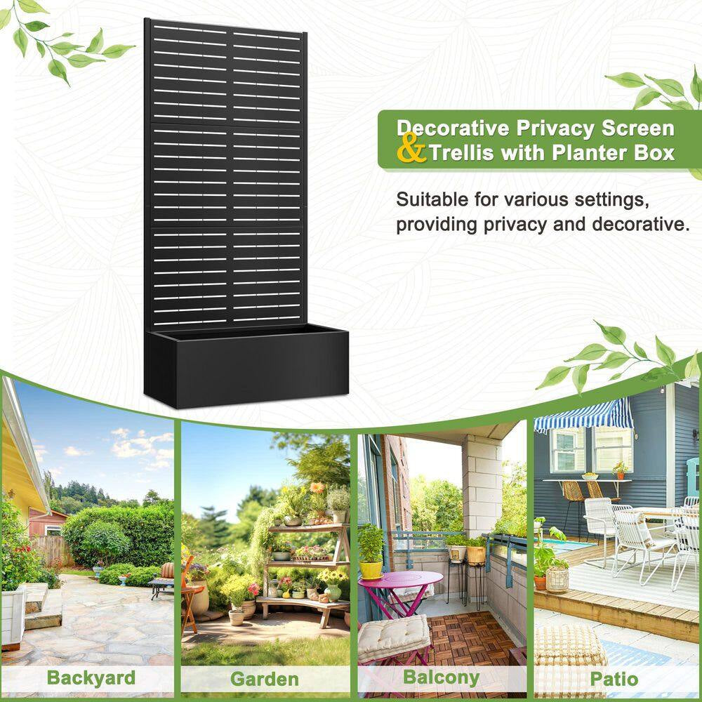 35 In. L X 16 In. W X 71 In. H Metal Raised Garden Planter Box Trellis-Black Rectangle Pot Climbing Plants Cucumbers