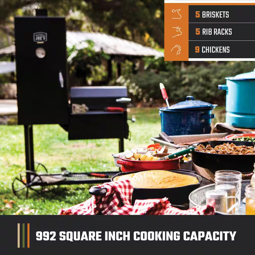 Bandera Vertical Offset Charcoal Smoker and Grill with 992 Sq. In. Cooking Area in Black