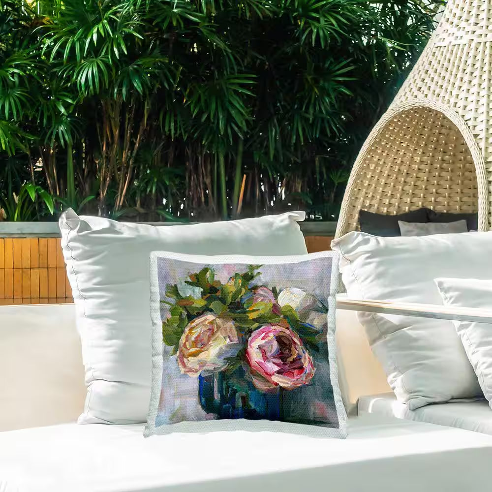 Modern Rose Arrangement Multi-Color Square Outdoor Throw Pillow
