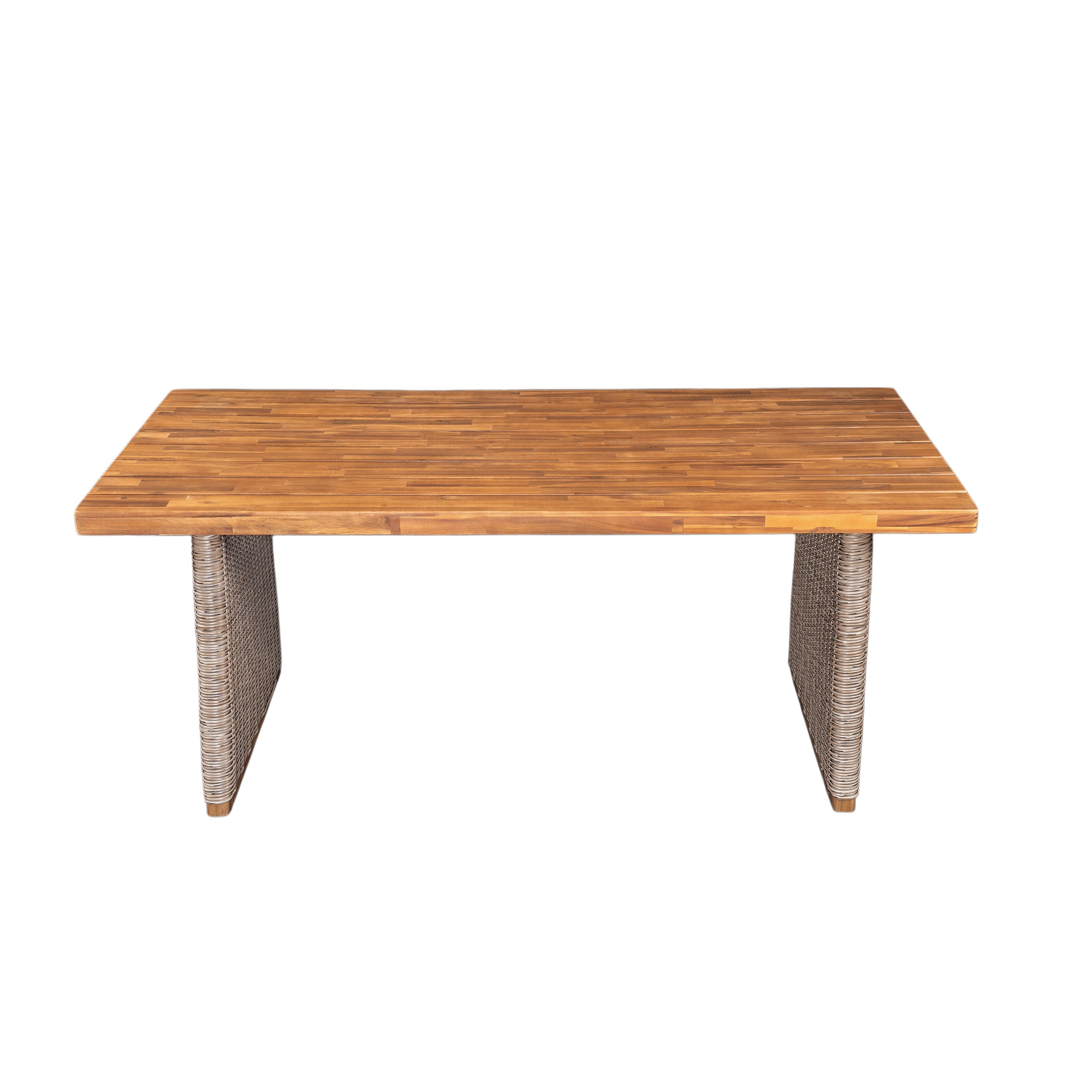 Outdoor 3 Piece Acacia Wood Dining Set with Handwoven Rattan Legs