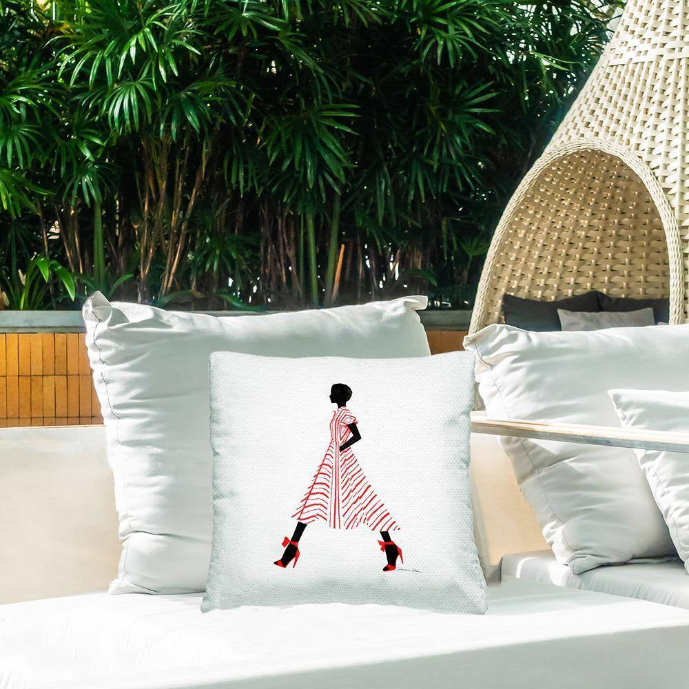 Trendy Fashion Girl Red Square Outdoor Throw Pillow