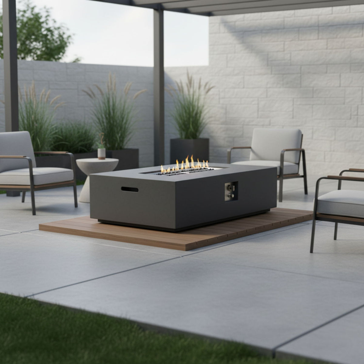 Rectangular Fire Pit Table with 50,000 BTU Heat Output - Light Gray
