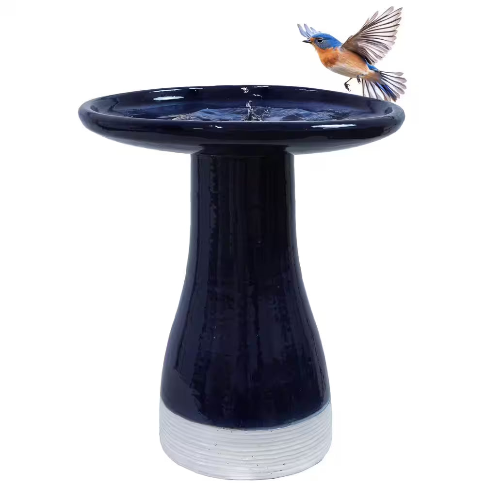 Duo-Tone Outdoor Glazed Ceramic Bird Bath-21 In-Midnight Blue