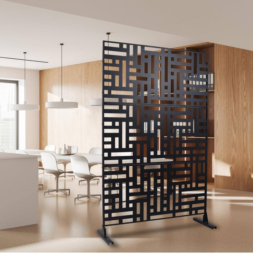 6.3 Ft. H X 4 Ft. W Black Metal Privacy Screen Freestanding Decorative Privacy Screen for Deck Balcony Patio (3-Panels)