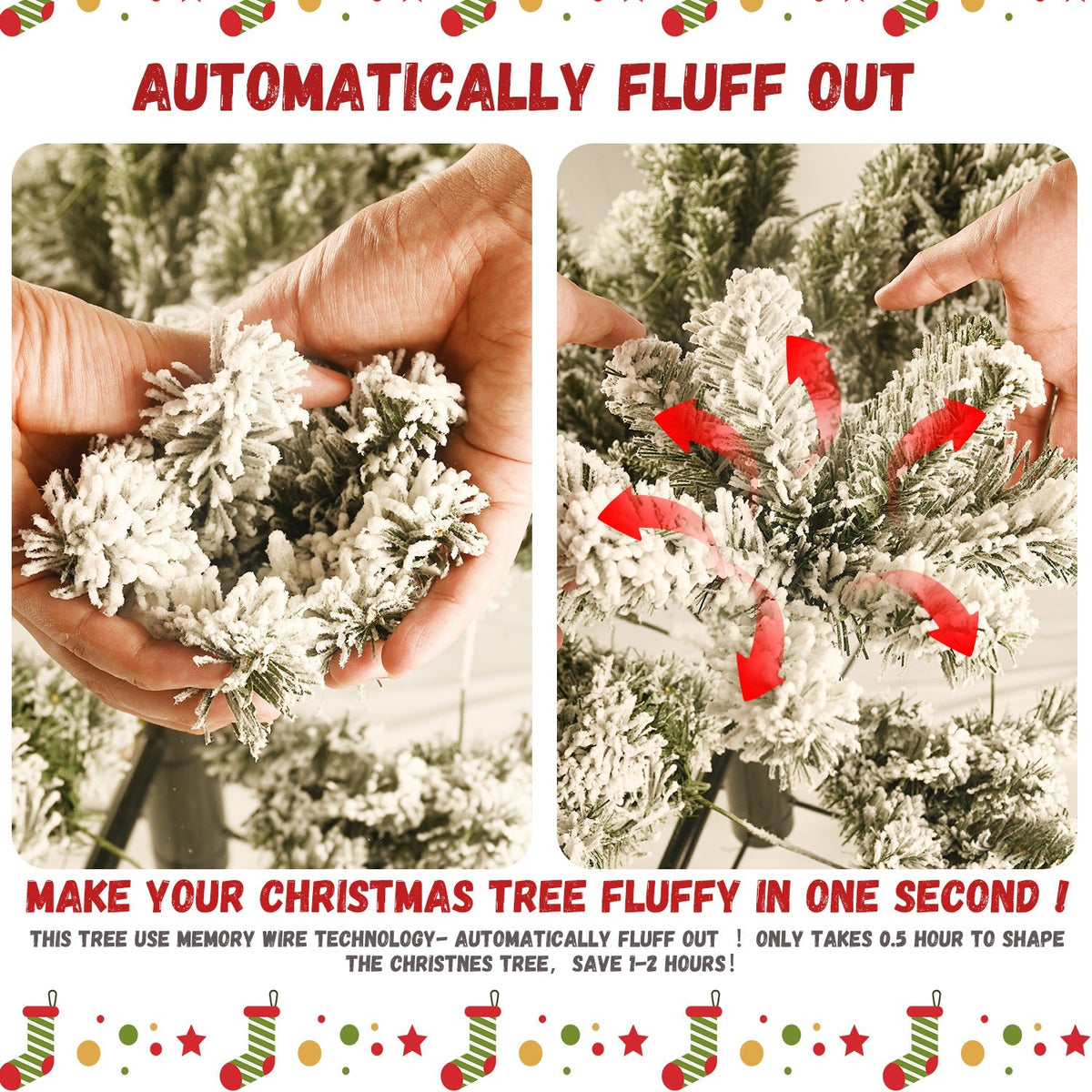 5-Foot Pre-Lit Snow-Flocked Christmas Tree with 650 LED Lights - Green/White