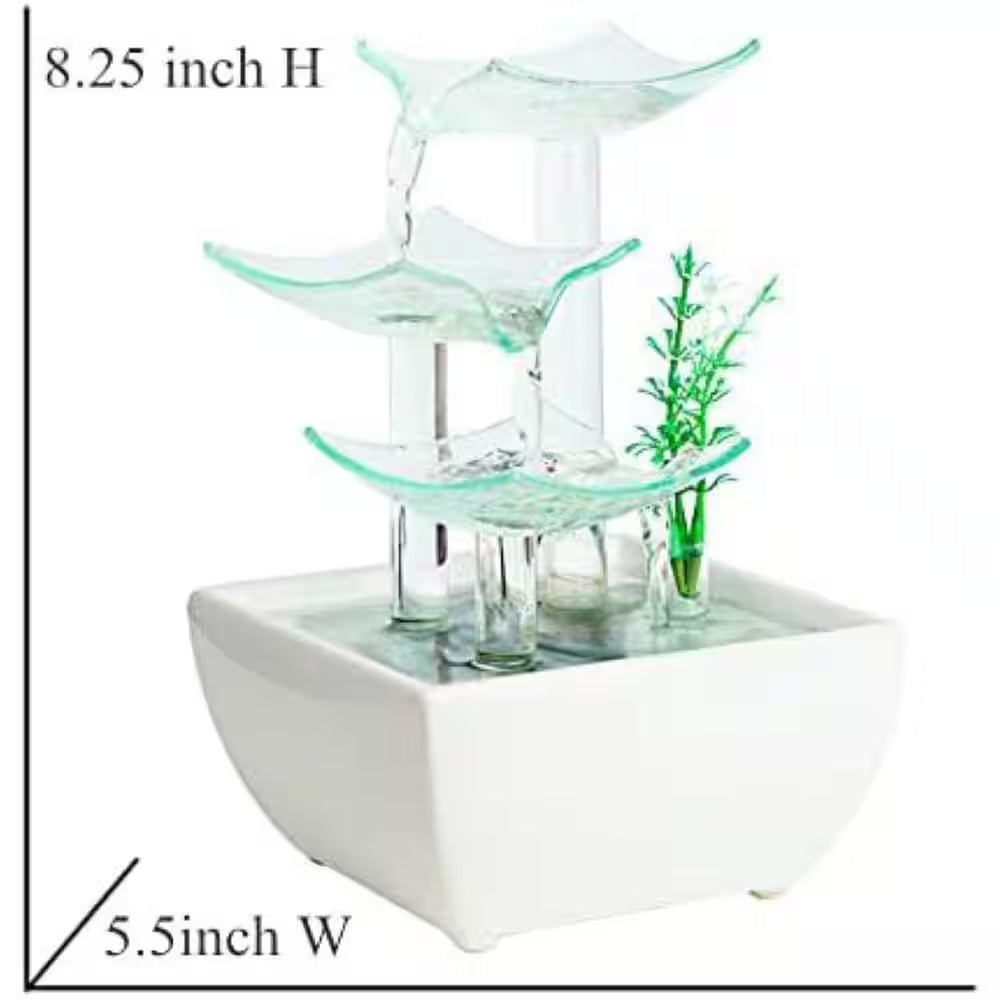 8.5 In. Electric Glass and Ceramic Tabletop Fountain with Water Pump Spitter