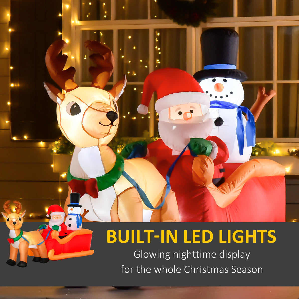 HOMCOM 6.5 ft Long Christmas Inflatables Outdoor Decorations Santa Claus on Sleigh, Reindeer and Snowman with LED Lights for Holiday Yard Christmas Decor