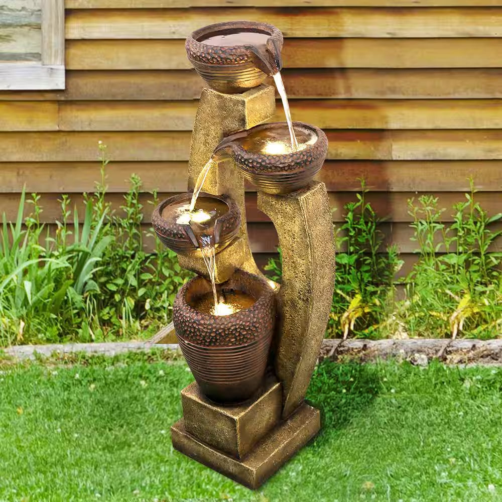 40"H Modern Outdoor Fountain - 4 Crocks Outdoor Garden Fountain with Contemporary Design for House and Garden Art Decor
