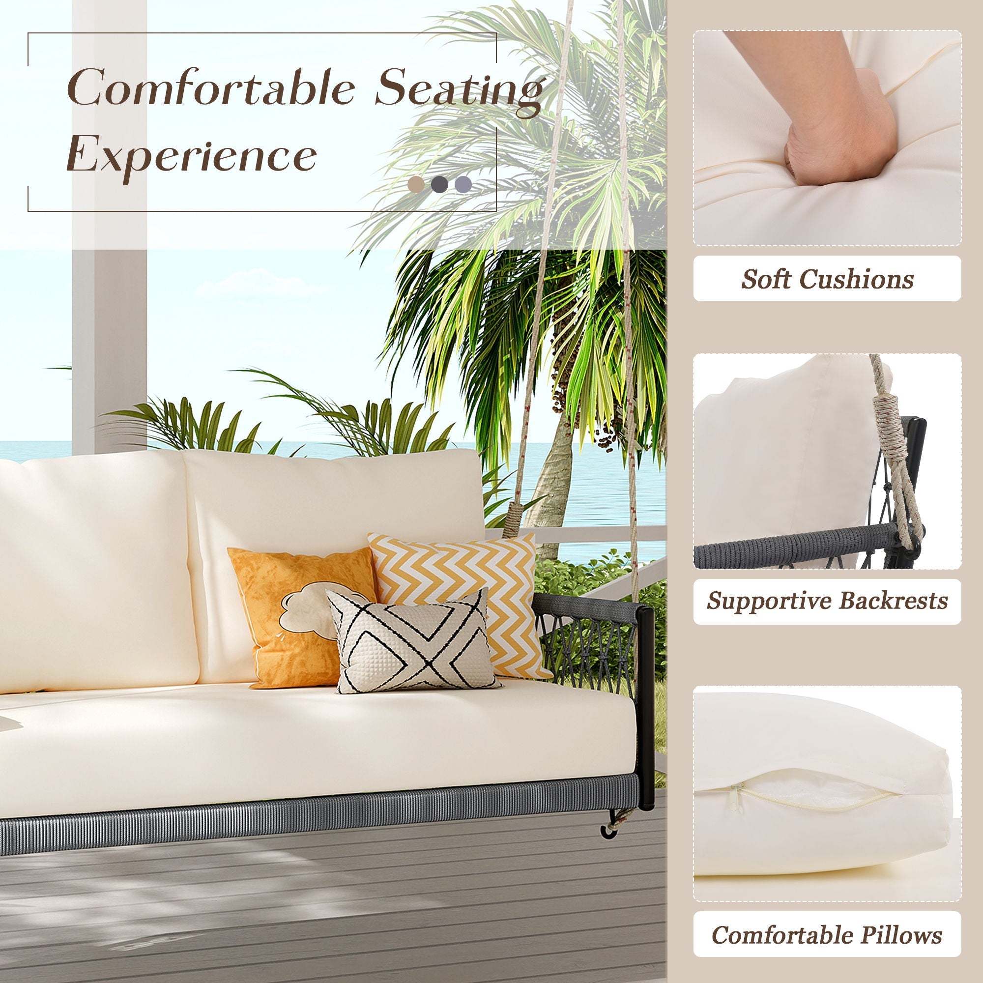 Outdoor Swing Sofa With Soft Cushions For Patio - Beige