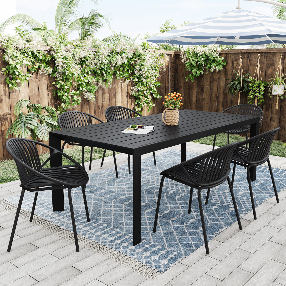7 Piece Outdoor Dining Set with Stackable Chairs - Multiple Colors