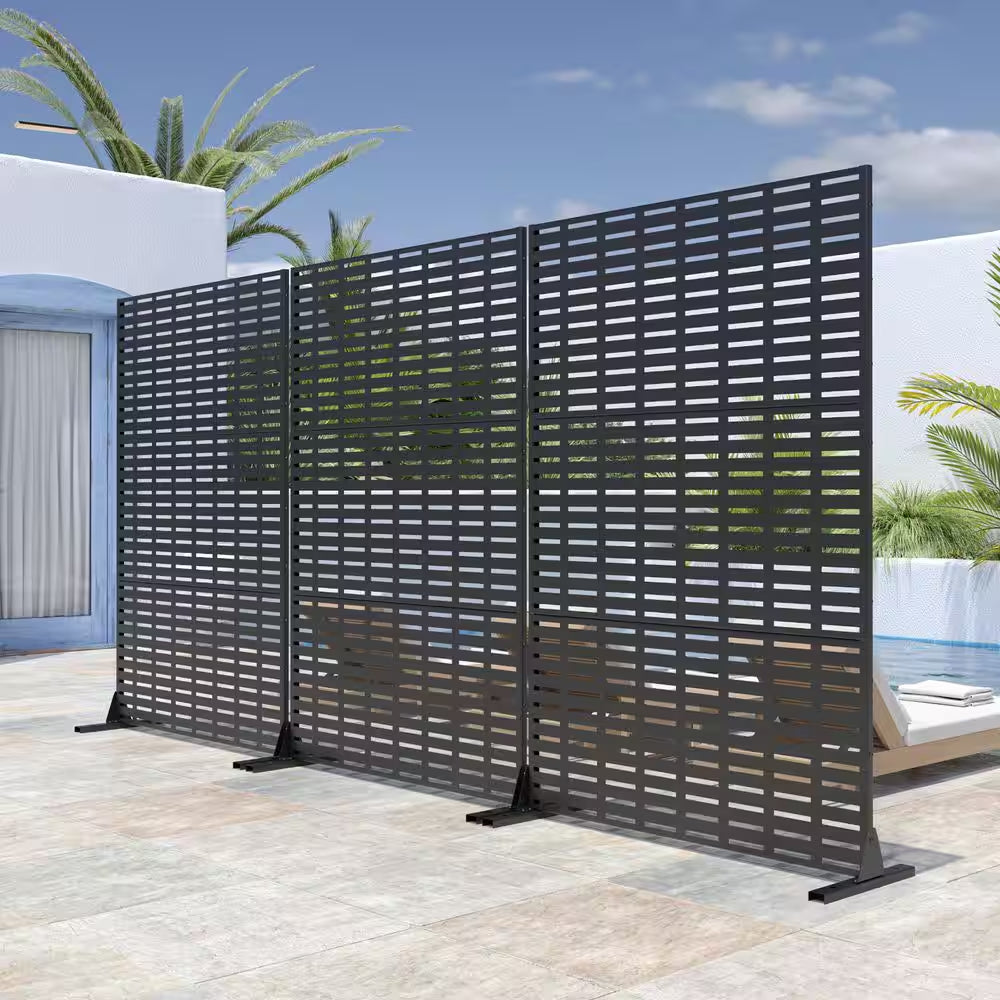 6 Ft. X 4 Ft. Privacy Fence Screen Black Galvanized Metal for Garden Fence in Lattice Pattern