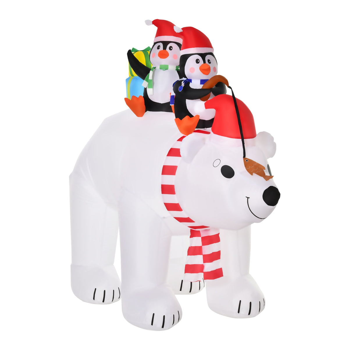 HOMCOM 7 ft Polar Bear and Penguins Christmas Inflatable, LED Lighted Outdoor Holiday Blow Up Yard Decoration