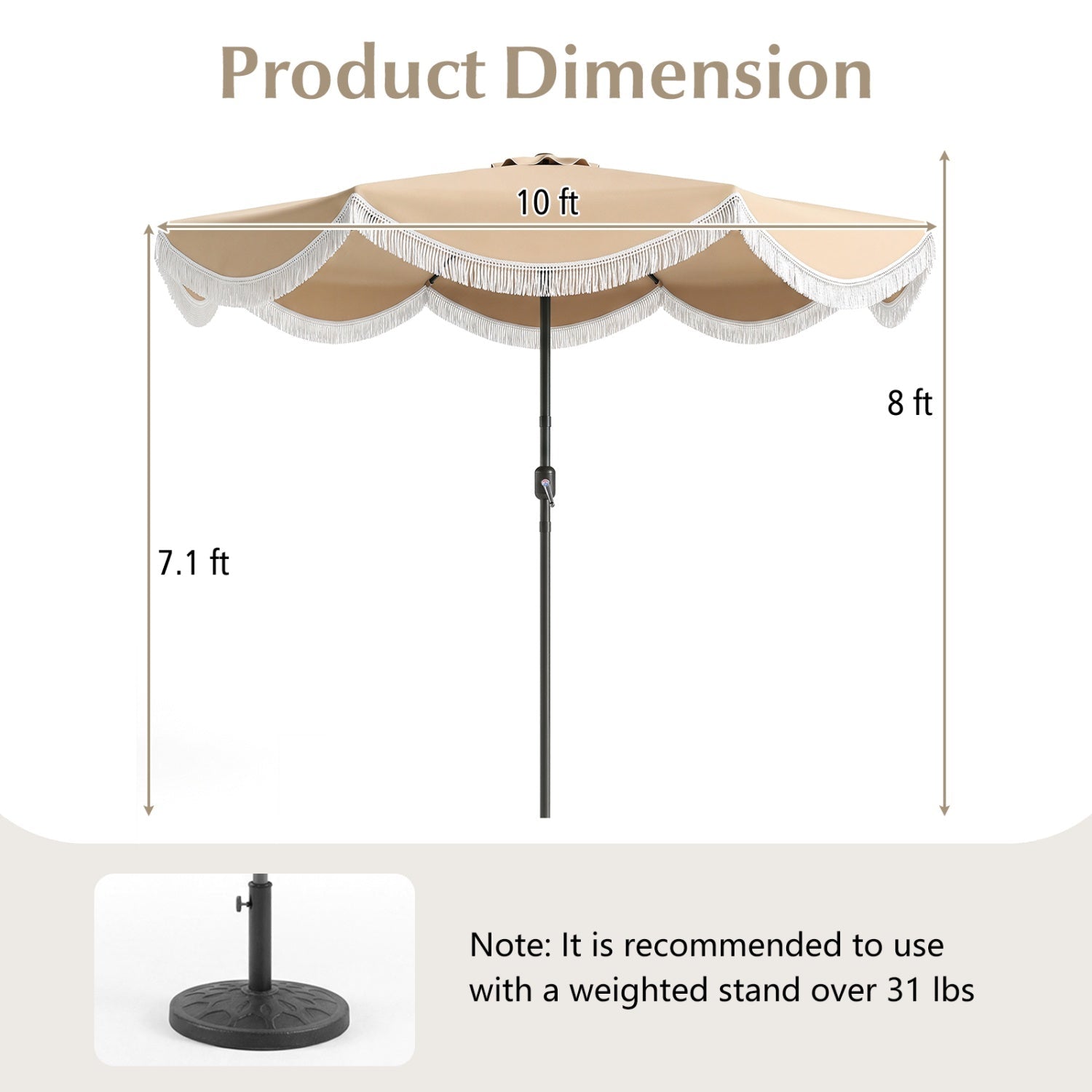 10 FT Outdoor Tassel Umbrella with Push Button Tilt