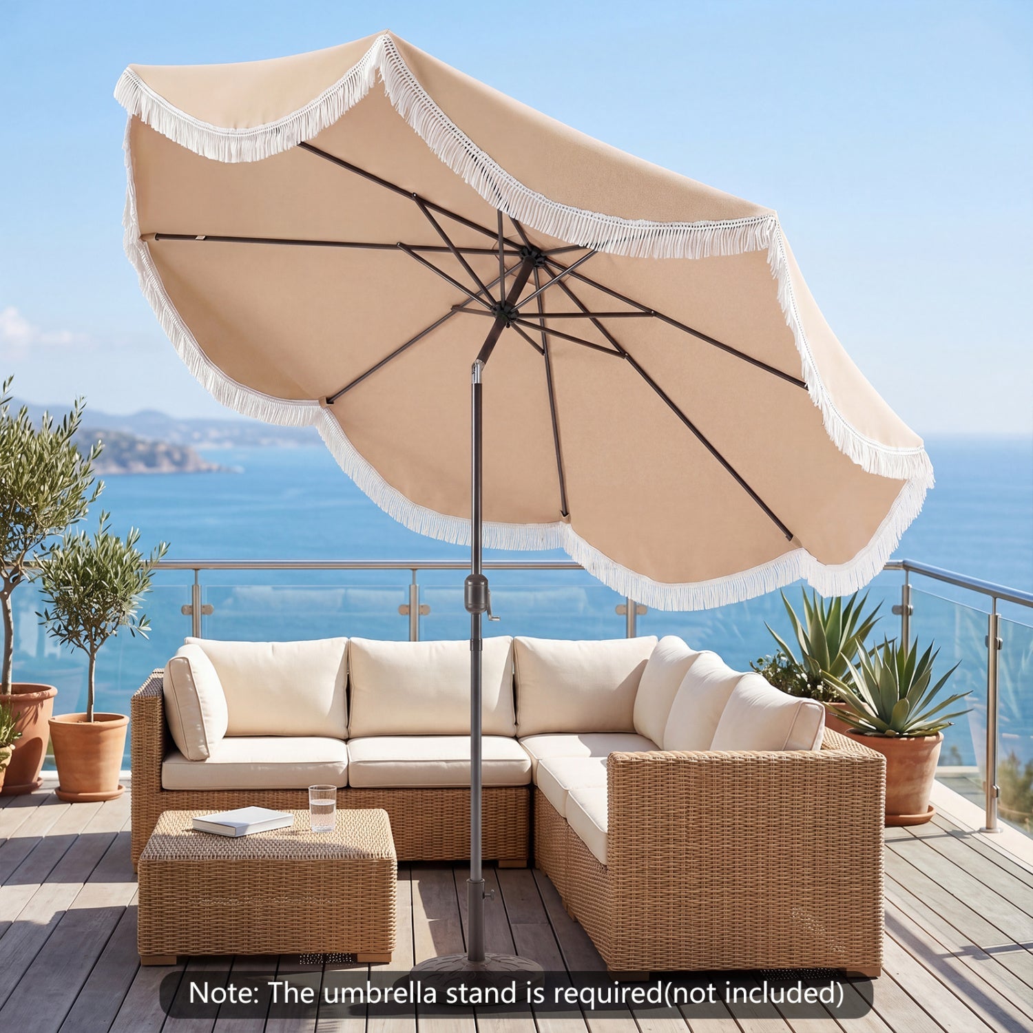 10 FT Outdoor Tassel Umbrella with Push Button Tilt