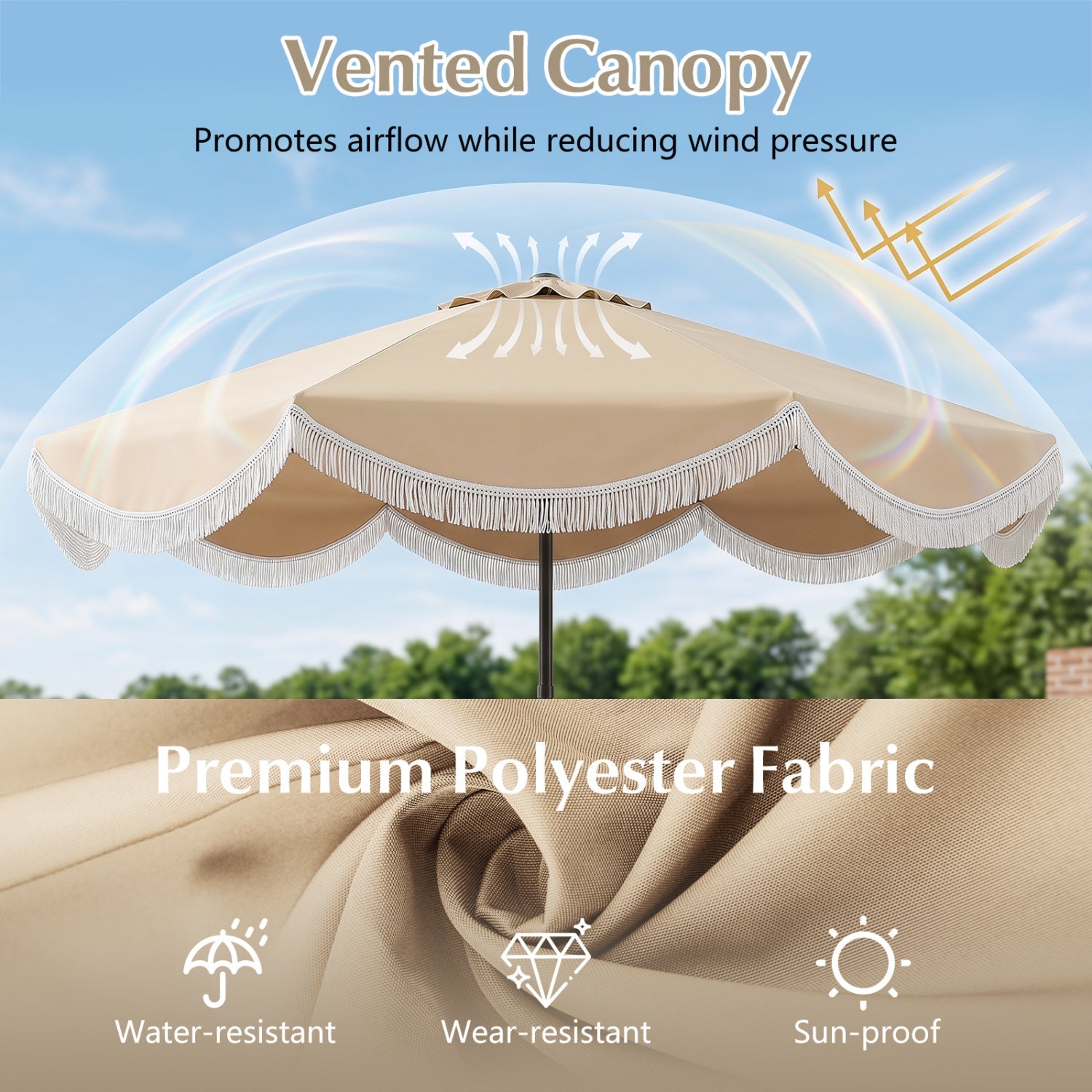 10 FT Outdoor Tassel Umbrella with Push Button Tilt