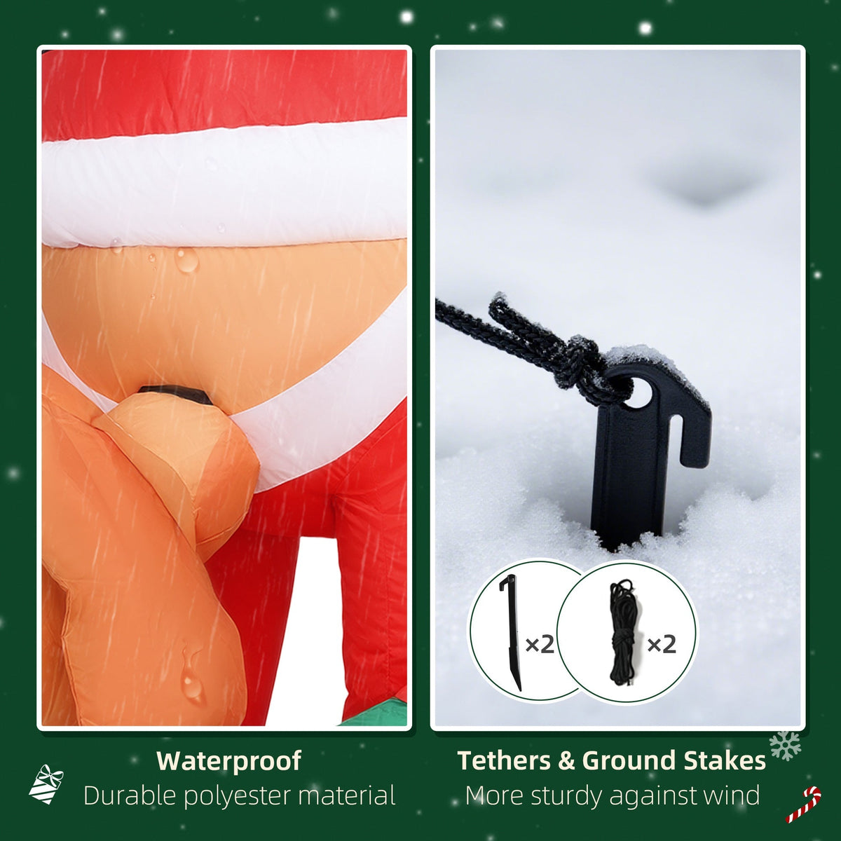 7ft Hanging Christmas Inflatable Santa with Dog with LED Lights - Brown, Green, Red