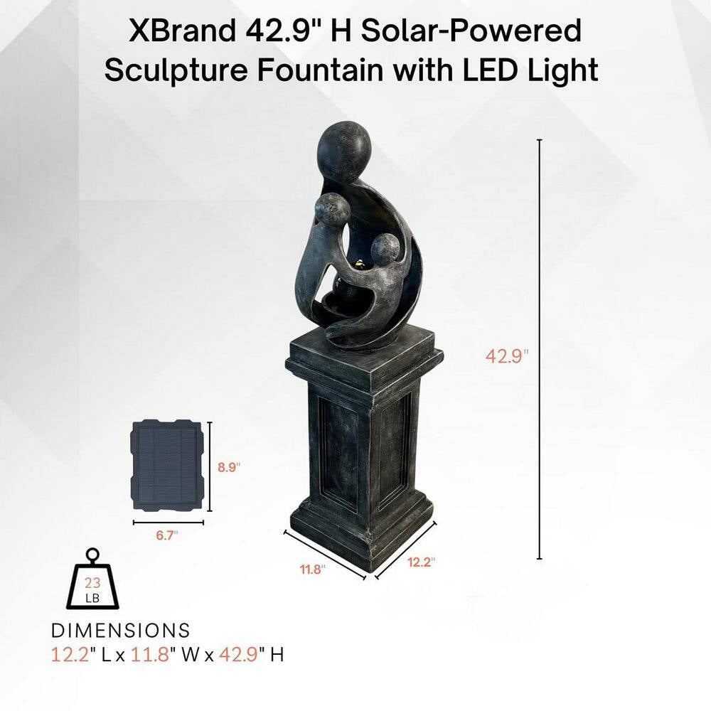 42.9 In. H Sculptural Resin Fountain with Pedestal Base and LED Lights - Indoor/Outdoor Modern Water Feature