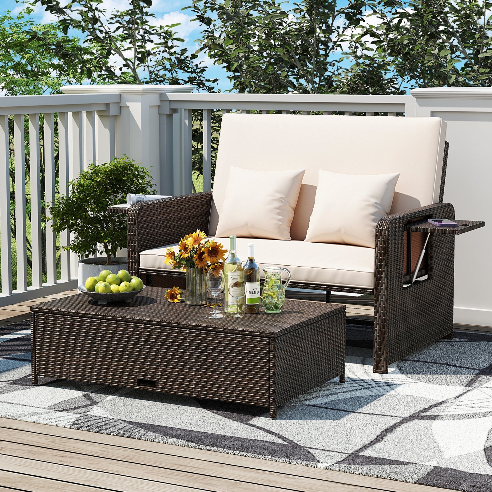 Premium Adjustable Outdoor Patio Daybed Set with Cushions and Storage Ottoman