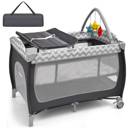 3-in-1 Portable Baby Playard with Zippered Door and Toy Bar-Blue