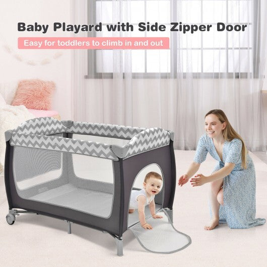 3-in-1 Portable Baby Playard with Zippered Door and Toy Bar-Blue