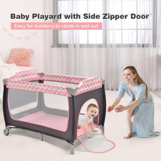 3-in-1 Portable Baby Playard with Zippered Door and Toy Bar-Blue