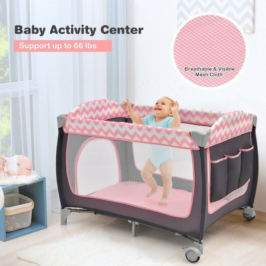 3-in-1 Portable Baby Playard with Zippered Door and Toy Bar-Blue